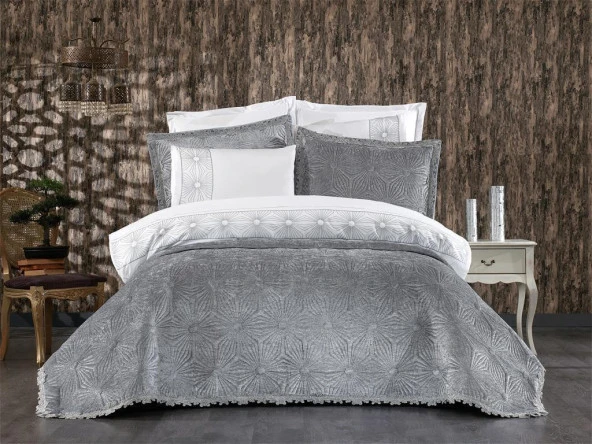 Blenda Lüx Nakışlı Çeyiz Paketi 9 Parça Gri ürün görseli