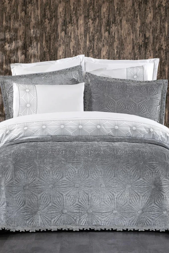 Blenda Lüx Nakışlı Çeyiz Paketi 9 Parça Gri - Resim 2