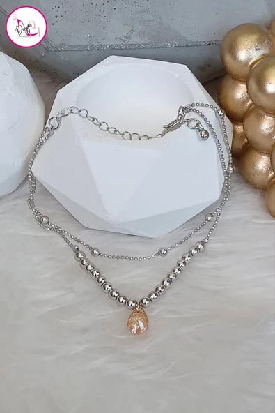 Çelik Çift Sıra Renkli Damla Taşlı Halhal 26 cm - 10