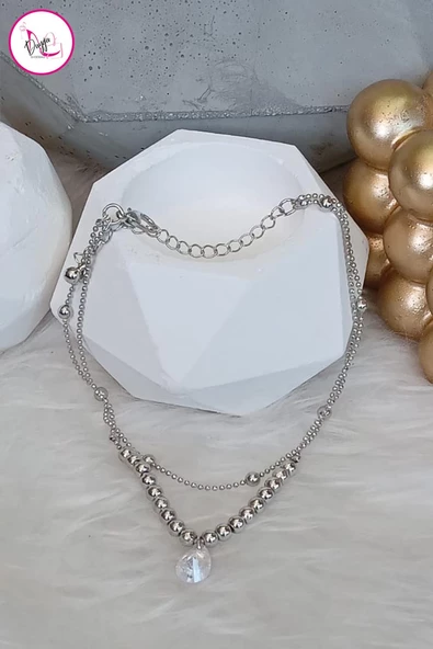 Çelik Çift Sıra Renkli Damla Taşlı Halhal 26 cm - 2