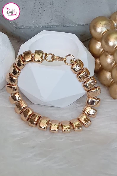 Çelik Tek Sıra Üç Boyutlu Gold Halhal 22 cm - 2