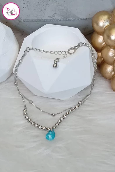 Çelik Çift Sıra Renkli Damla Taşlı Halhal 26 cm - 4