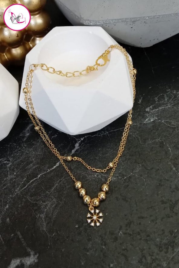 Çelik İki Sıra Kararmaz Kar Tanesi Figürlü Gold Halhal 26 cm - 3
