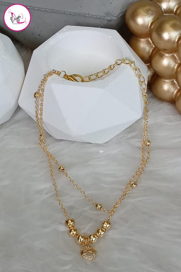 Çelik İki Sıra Kararmaz Sonsuzluk Figürlü Gold Halhal 26 cm - 2