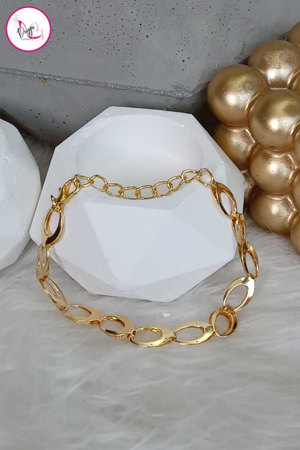 Çelik Tek Sıra Kararmaz Oval Zincir Gold Halhal 24 cm - 2