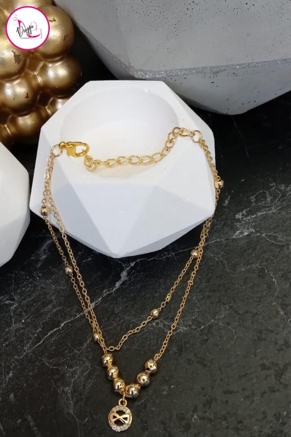 Çelik İki Sıra Kararmaz Sonsuzluk Figürlü Gold Halhal 26 cm - 3