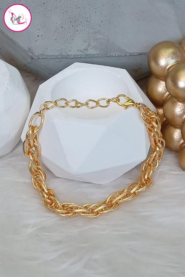 Çelik Tek Sıra Kararmaz Kalın Zincir Gold Halhal 23 cm - 2