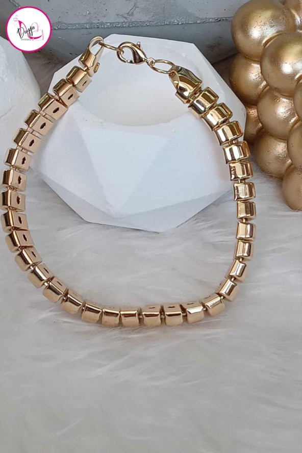Çelik Tek Sıra Üç Boyutlu Gold Halhal 25 cm - 2