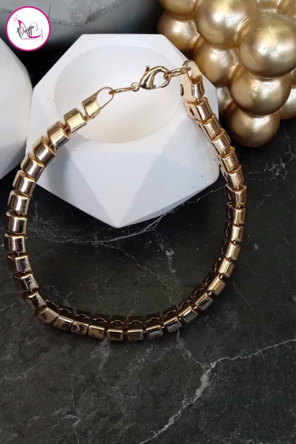 Çelik Tek Sıra Üç Boyutlu Gold Halhal 25 cm - 3