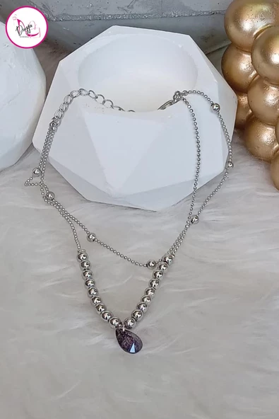 Çelik Çift Sıra Renkli Damla Taşlı Halhal 26 cm - 12