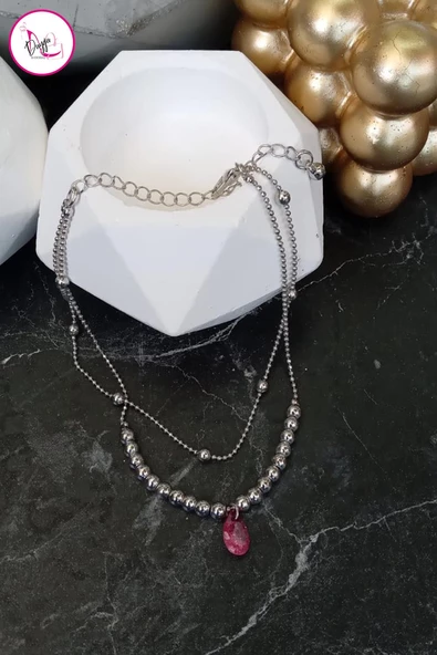 Çelik Çift Sıra Renkli Damla Taşlı Halhal 26 cm - 7