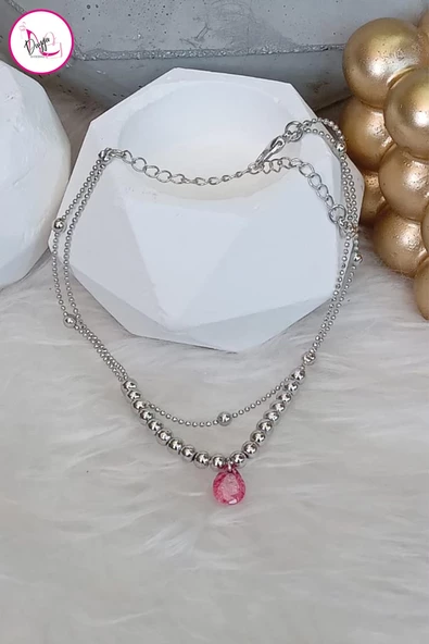 Çelik Çift Sıra Renkli Damla Taşlı Halhal 26 cm - 6