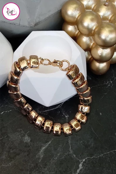 Çelik Tek Sıra Üç Boyutlu Gold Halhal 22 cm - 3