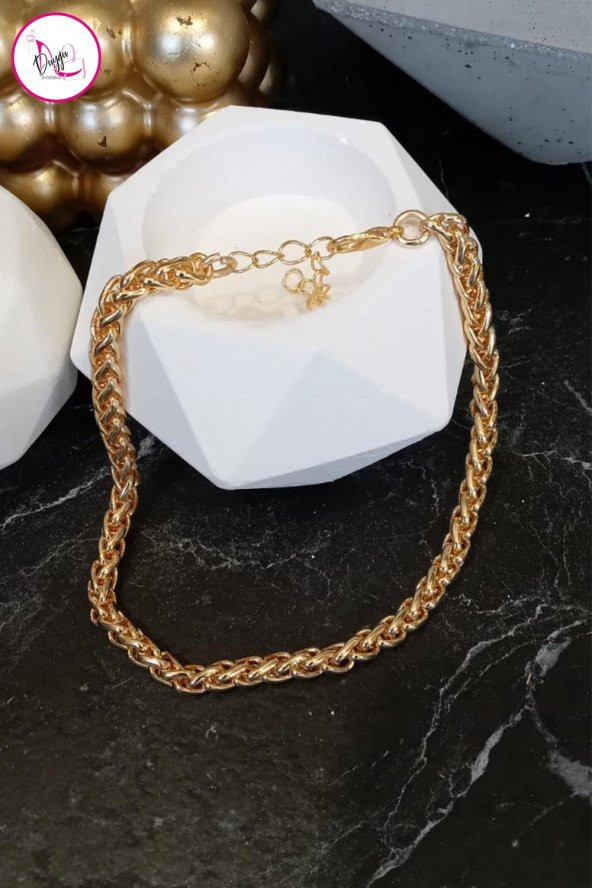 Çelik Tek Sıra Dolgun Zincir Gold Halhal - 3