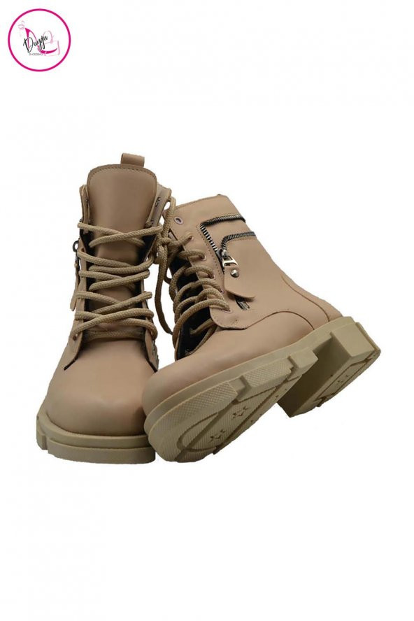 Kadın Fermuar Aksesuarlı Bağcıklı Bot - 3