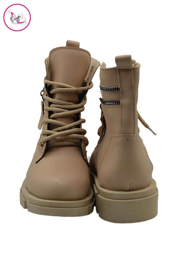 Kadın Fermuar Aksesuarlı Bağcıklı Bot - 4