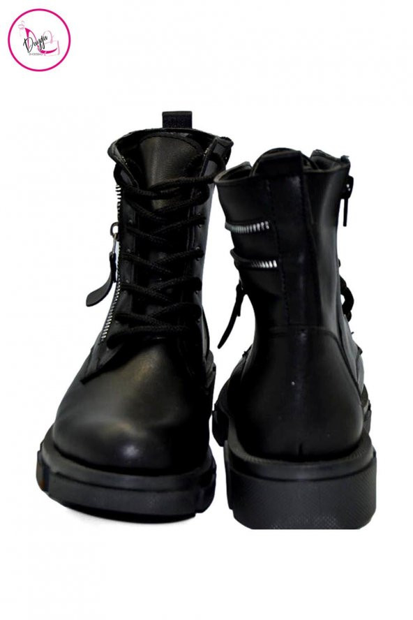 Kadın Fermuar Aksesuarlı Bağcıklı Bot - 10