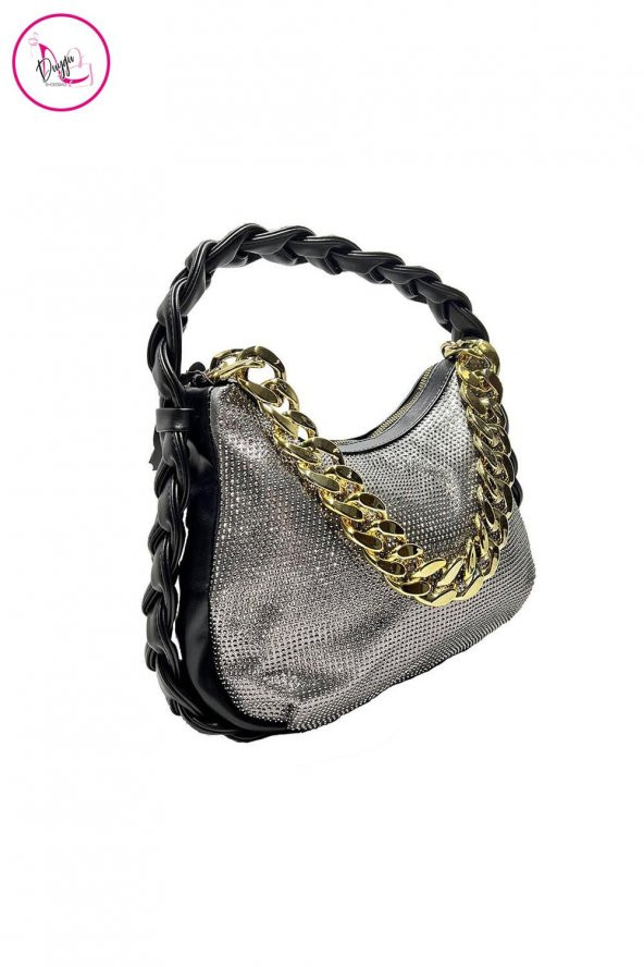 Kadın El Ve Omuz Çantası Taşlı Zincirli - 9