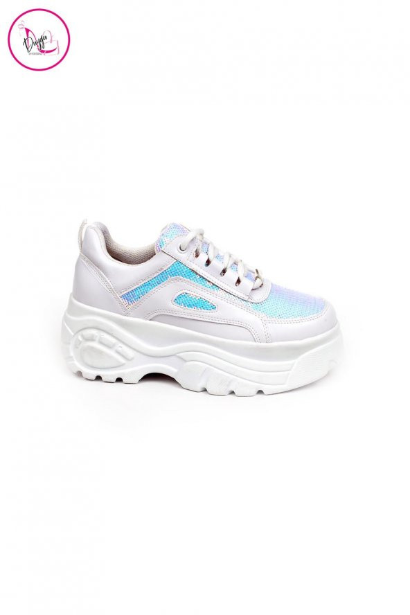 Rona Beyaz Pullu Kalın Tabanlı Kadın Sneaker - 3