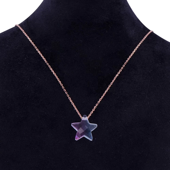 Pembe Renk Geçişli Yıldızlı 925 Ayar Kadın Gümüş Kolye - 2