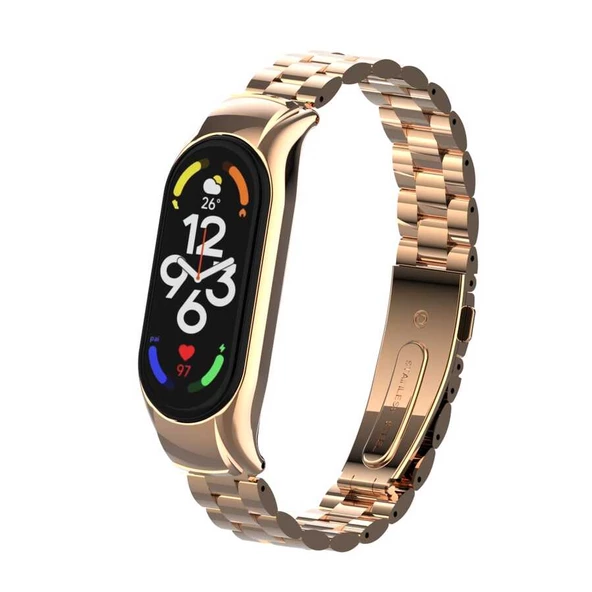Vendas Xiaomi Mi Band 7 Uyumlu Kademe Ayarlı Bakla Desenli Metal Kordon