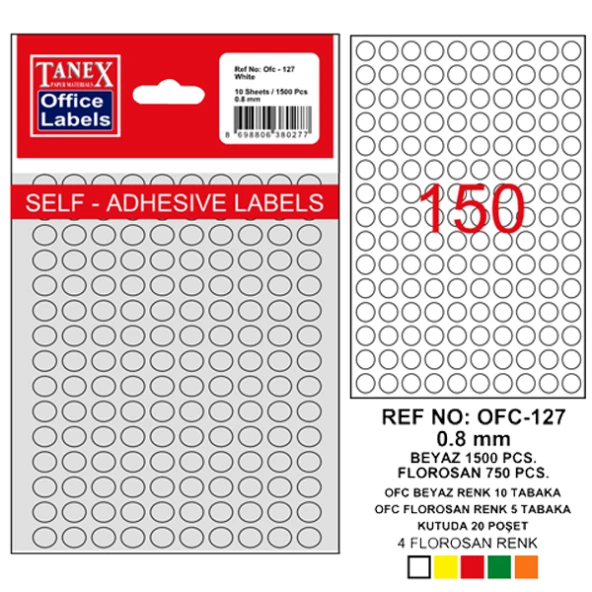Tanex Ofis Etiketi Beyaz Ofc-127 (10 paket)