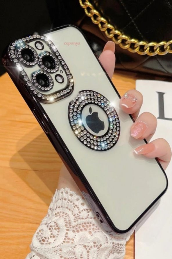 Apple iPhone 12 Pro Kılıf Şeffaf Lüx Taşlı Süslemeli Kamera Korumalı Silikon - 4