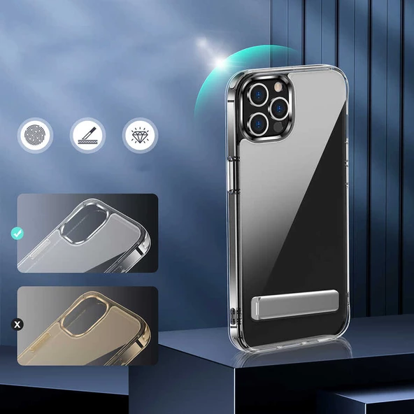 Vendas iPhone 12 Pro D-First Serisi Darbe Lisanslı Dahili Standlı Yardımcı Tuş Takımlı Silikon Kılıf - 12