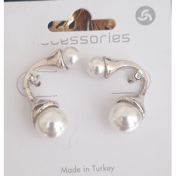 Gümüş İki Uçlu İnci Küpe
