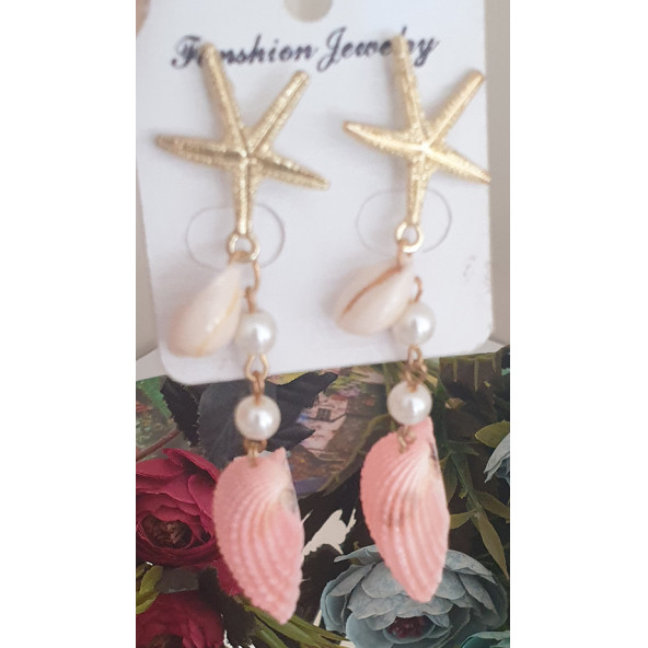 Pembe Deniz Kabuğu Küpe - Resim 2