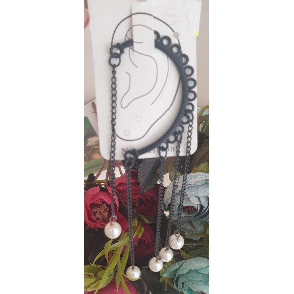 Siyah Kulak Arkası Küpe - Resim 2