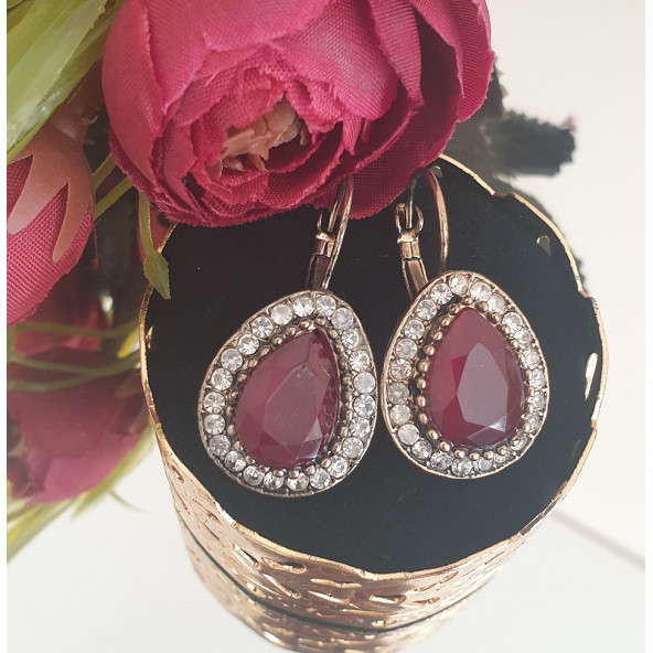 Taşlı Sallamalı Bronz Küpe