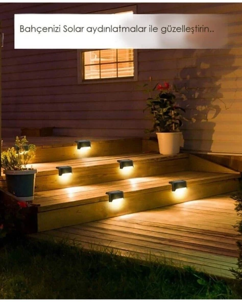 2 Adet Köşebent Merdiven Veranda Solar Güneş Enerjili Bahçe Led Lamba Dekor Bahçe Aydınlatma - Resim 2