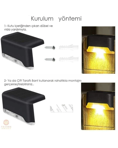 4 Adet Köşebent Merdiven Veranda Solar Güneş Enerjili Bahçe Led Lamba Dekor Bahçe Aydınlatma - 6