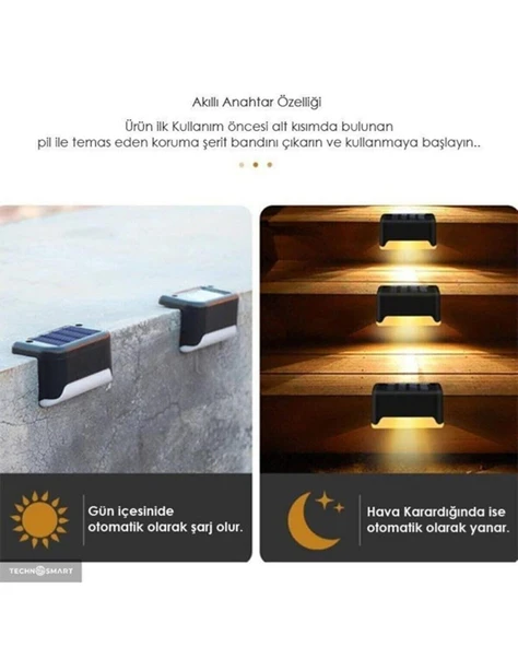 2 Adet Köşebent Merdiven Veranda Solar Güneş Enerjili Bahçe Led Lamba Dekor Bahçe Aydınlatma - 7