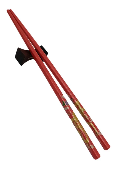 Chopstick Yemek Çubuğu Haşi Kırmızı 2 Çift Orijinal Desenli - 9