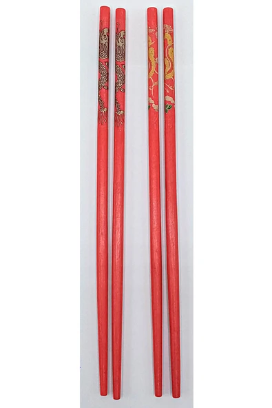 Chopstick Yemek Çubuğu Haşi Kırmızı 2 Çift Orijinal Desenli - 7