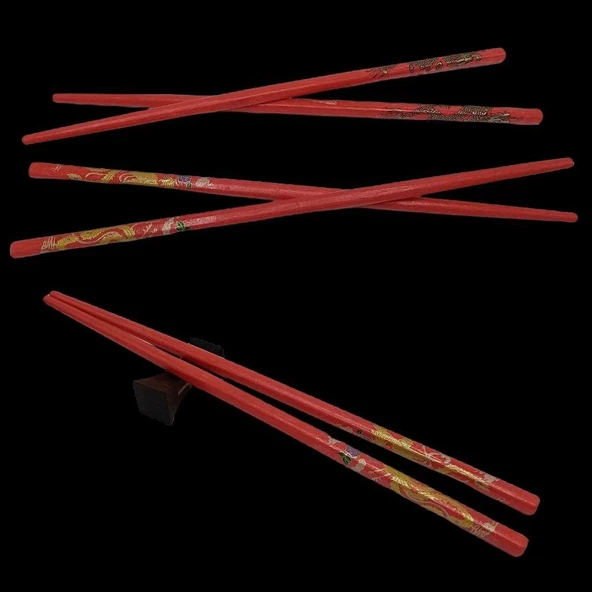 Chopstick Yemek Çubuğu Haşi Kırmızı 2 Çift Orijinal Desenli - 4