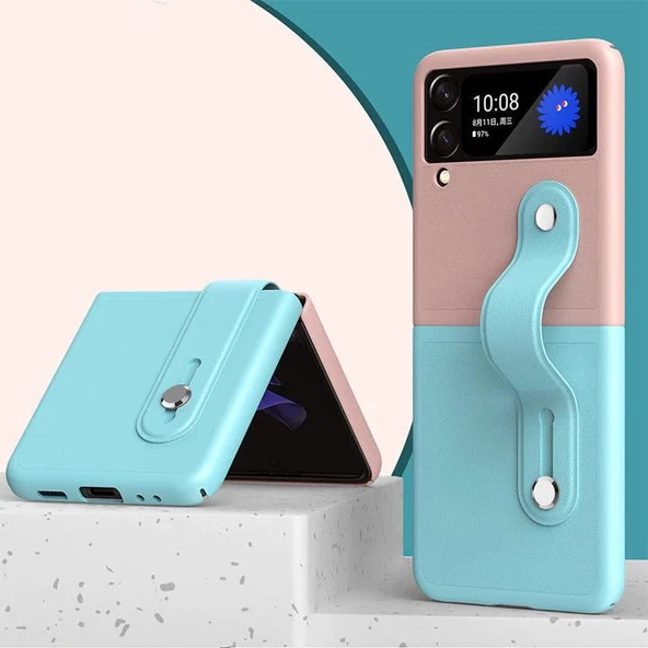 Samsung Galaxy Z Flip 3 Katlanır 2 Renkli Parmak Tutuculu Deri+Silikon Kılıf - 8