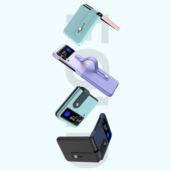 Samsung Galaxy Z Flip 3 Katlanır 2 Renkli Parmak Tutuculu Deri+Silikon Kılıf - 10