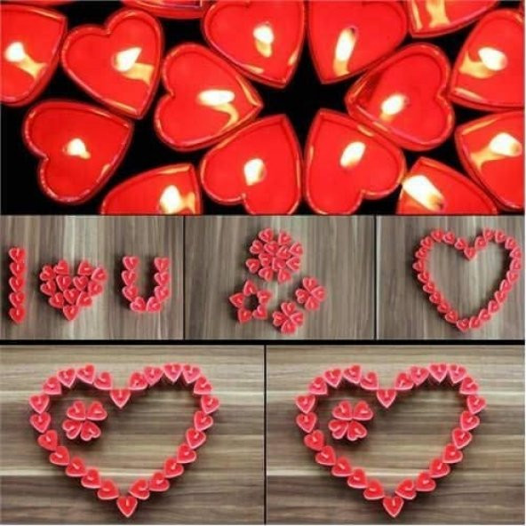 50 Adet Kırmızı Kalpli Tealight Mum 50’li Romantik Süsleme Sevgiliye Sürpriz - 2