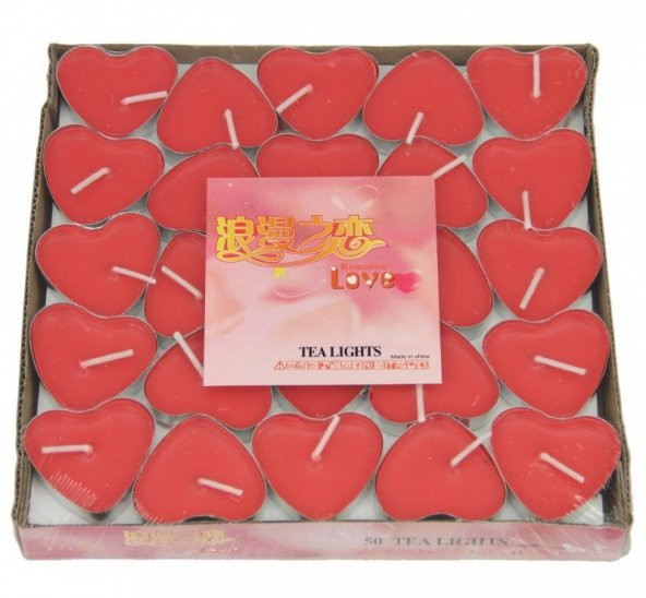 50 Adet Kırmızı Kalpli Tealight Mum 50’li Romantik Süsleme Sevgiliye Sürpriz - 3