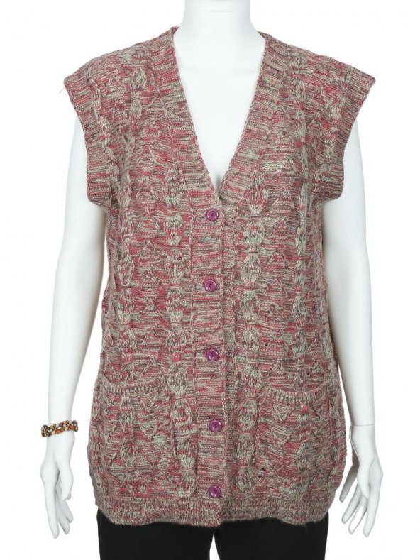 Kılçıklı Kumaş Karışık Desen Kadın Triko Yelek