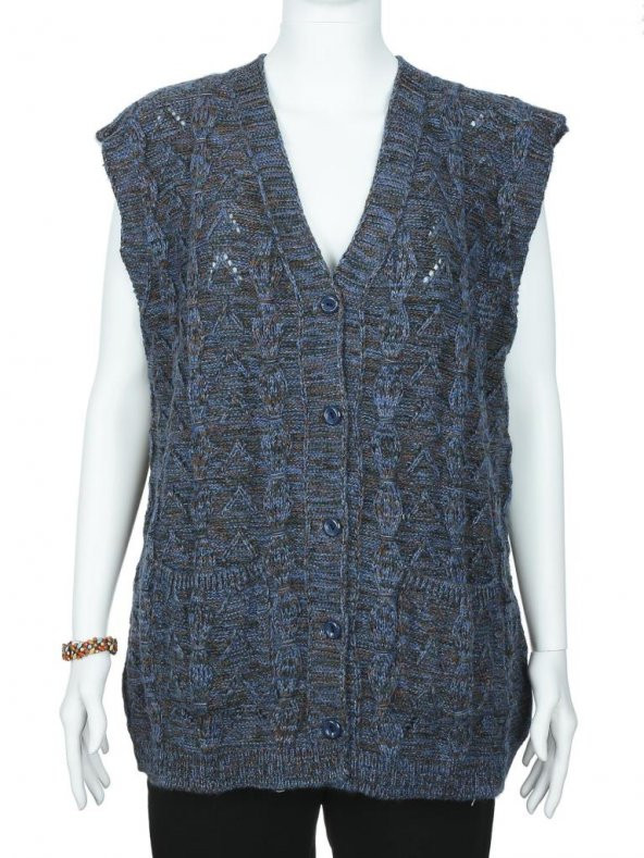 Kılçıklı Kumaş Karışık Desen Kadın Triko Yelek - 3