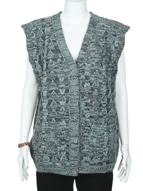 Kılçıklı Kumaş Karışık Desen Kadın Triko Yelek - 4