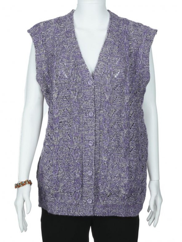 Kılçıklı Kumaş Karışık Desen Kadın Triko Yelek - 10