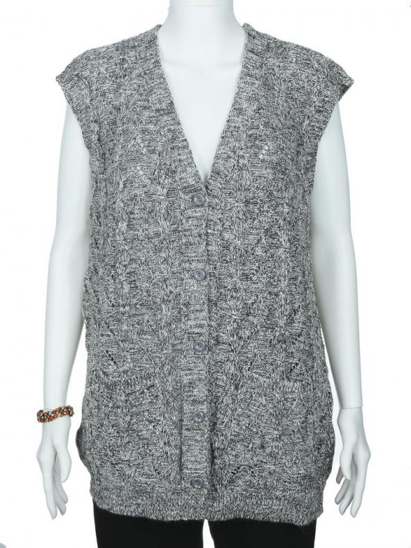 Kılçıklı Kumaş Karışık Desen Kadın Triko Yelek - 12