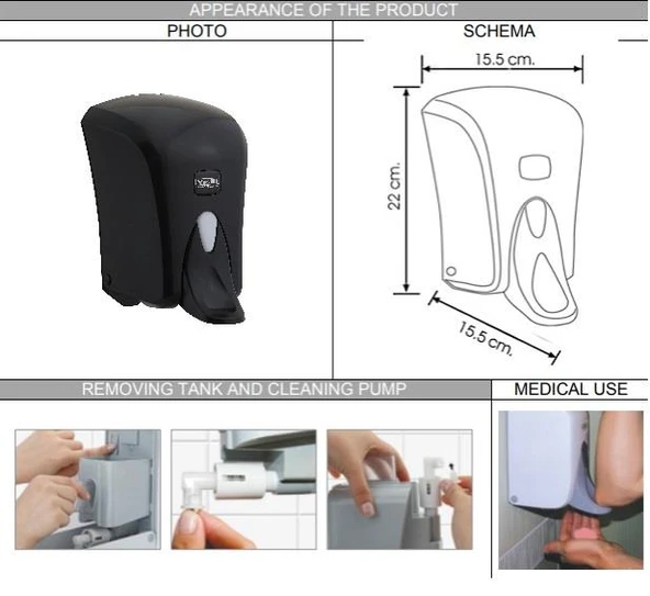 Omnipazar Vialli S6MB Medical Sıvı Sabun Dispenseri 1000 ml Siyah - 2