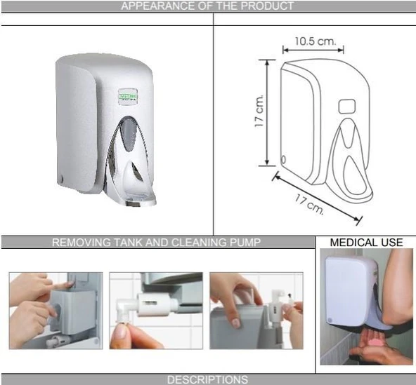 Omnipazar Vialli S5MC Medical Sıvı Sabun Dispenseri 500 ml Gri - 2
