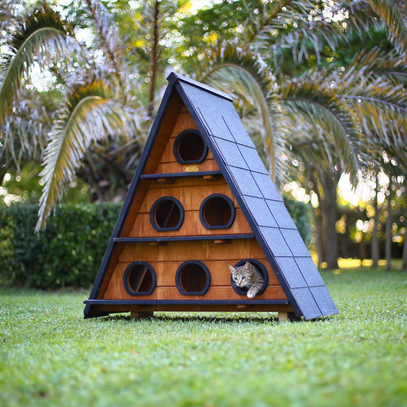 Mandu Ahşap Üçgen Kedi Evi (Büyük Boy) - 5